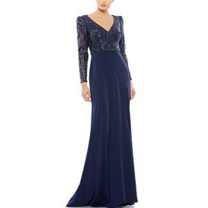 Mac Duggal Embellished Long Sleeve Bodice Column gown NEW